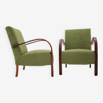 1940s Pair of Restored  Art Deco Armchairs in Boucle , Czechoslovakia