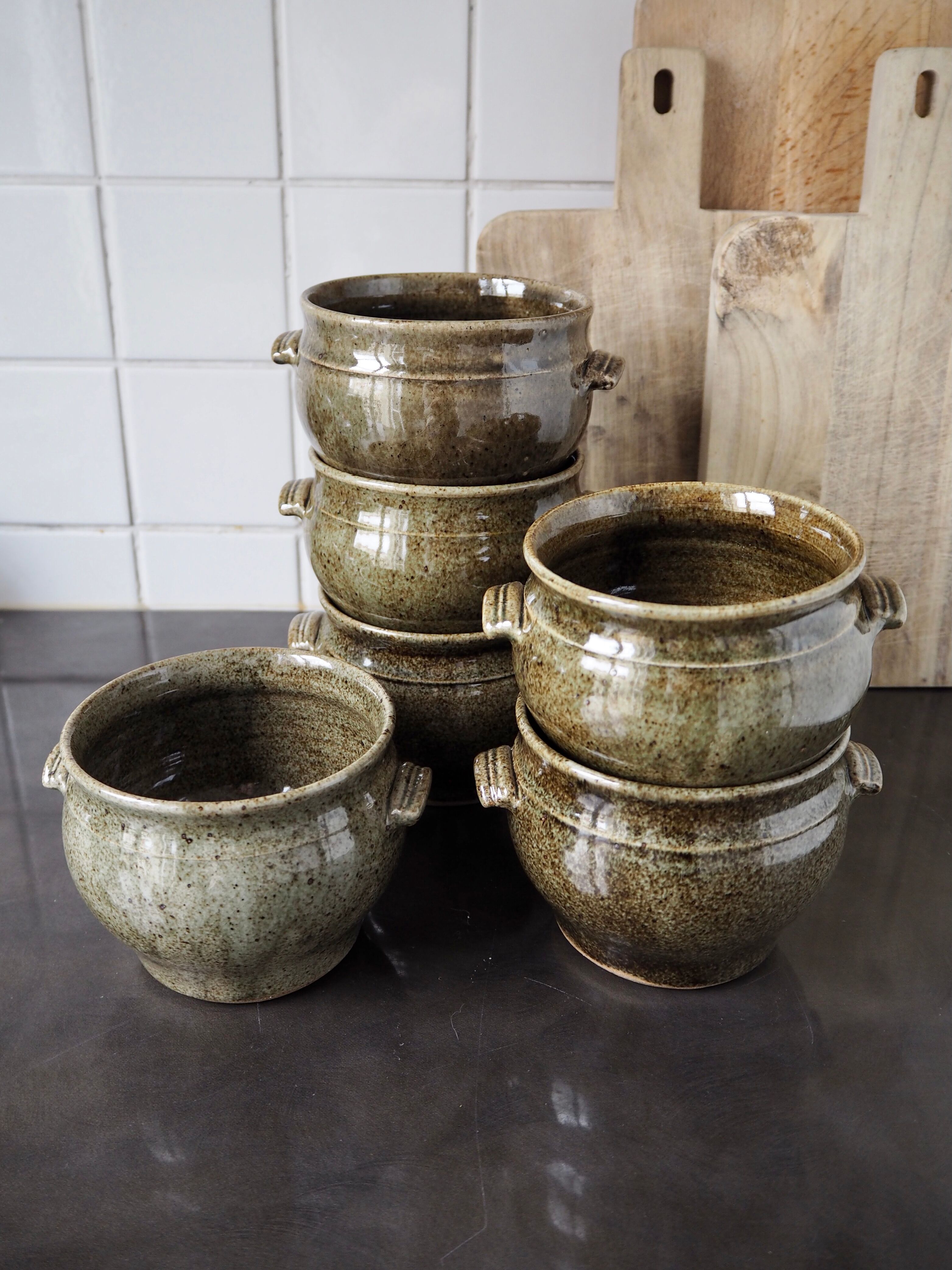 6 green ceramic cassolettes