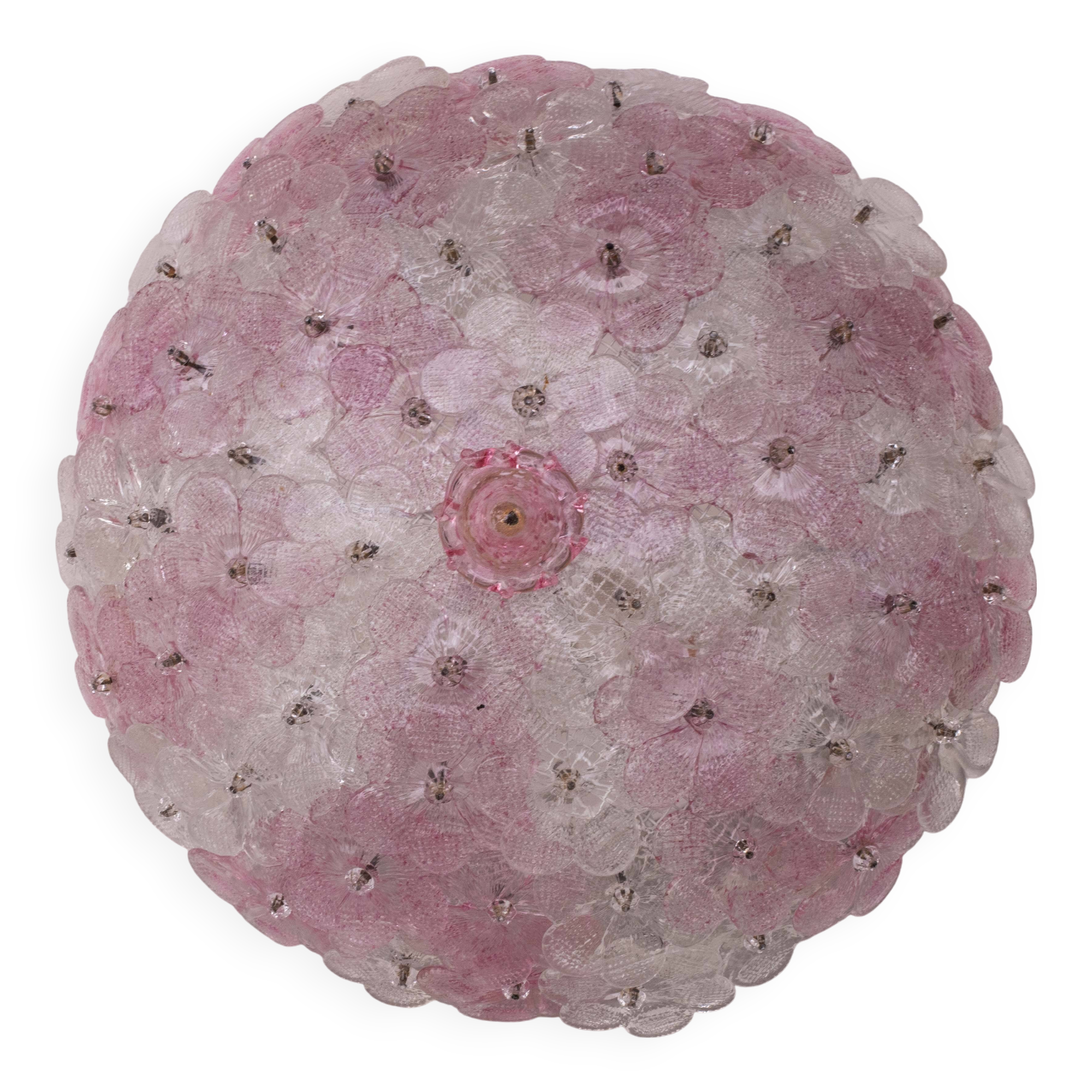 Charming Murano Ceiling Light Pink Flower by Seguso for Venini, Italy, 1970