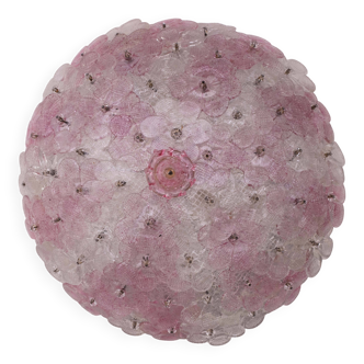 Charming Murano Ceiling Light Pink Flower by Seguso for Venini, Italy, 1970