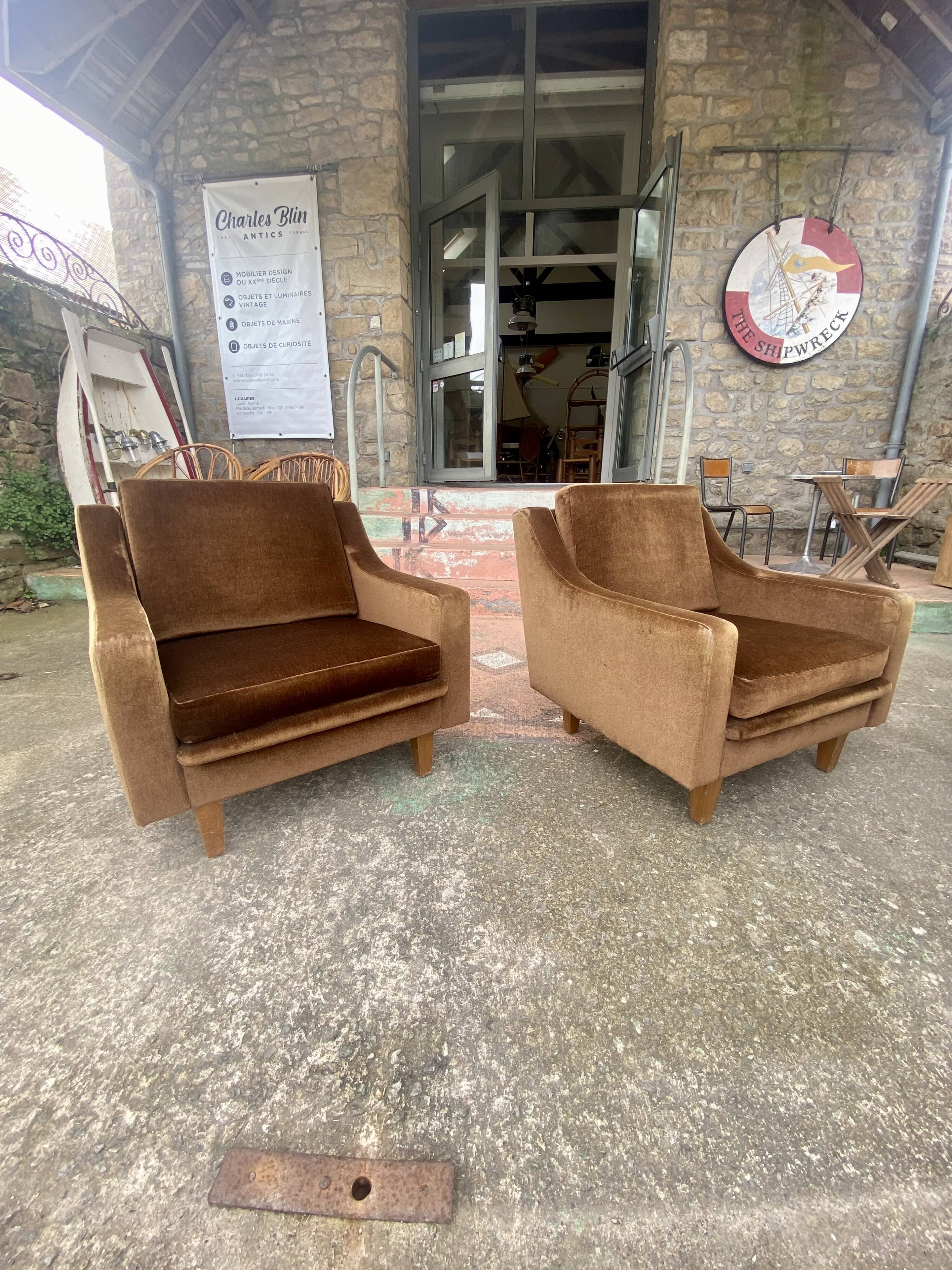 Pair of vintage brown armchairs circa 1970