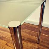 Rectangular table in tinted glass and chrome legs