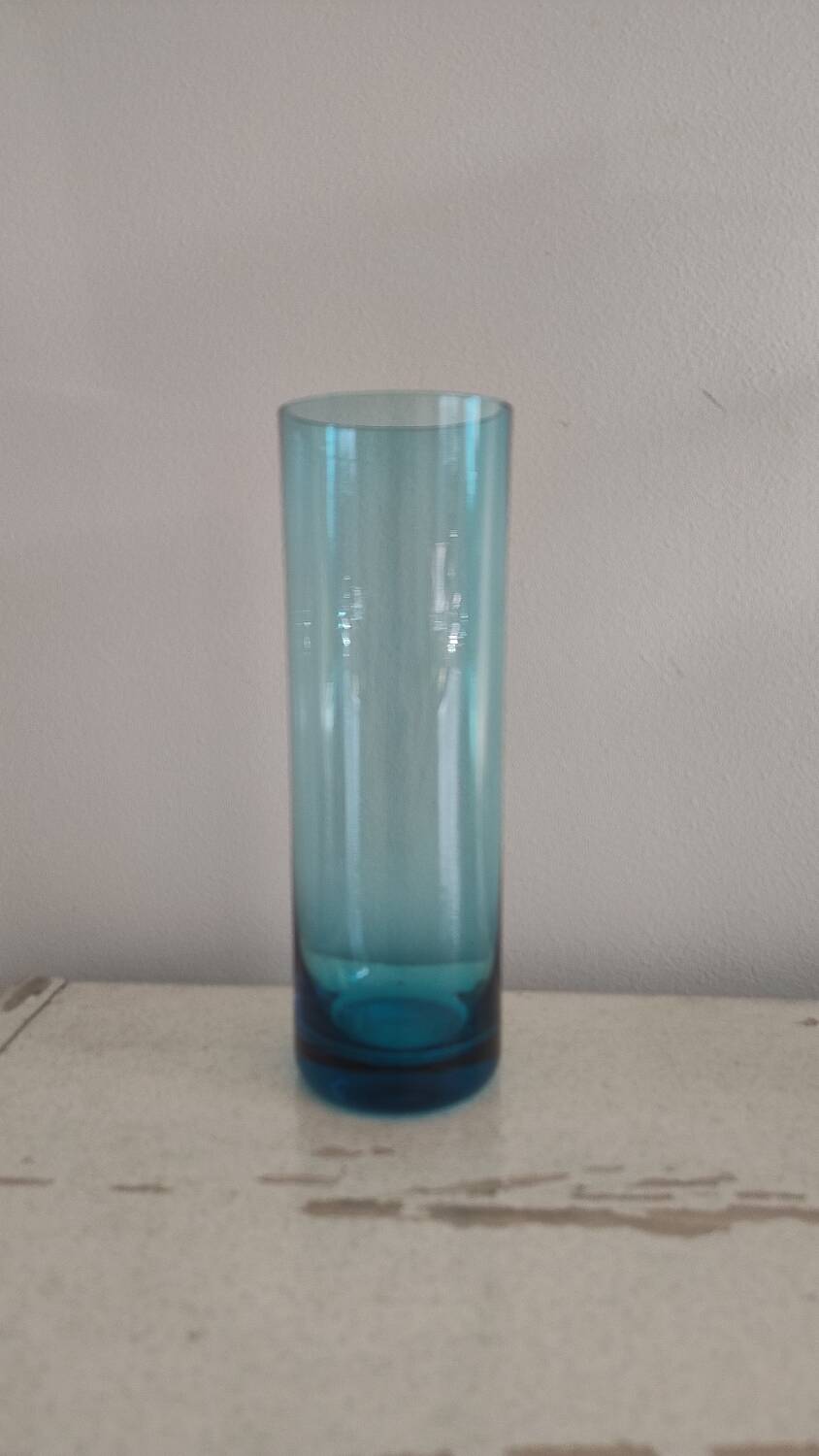Vintage blue glass water service – carafe + 6 glasses