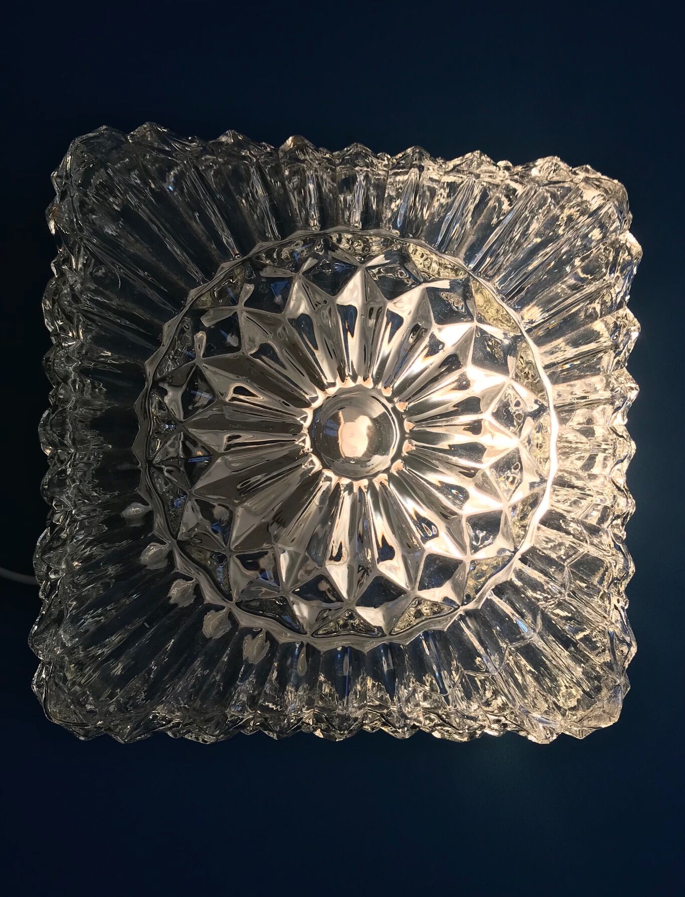 Square ceiling light in chiseled glass