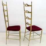 Pair of Mid-Century Modern Italian Brass High Back Chiavari Chairs, 1950s