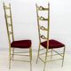 Paire de chaises Chiavari à dossier haut en laiton, style italien du milieu du siècle, années 1950