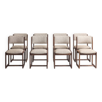 Lot de 8 chaises de salle à manger, circa 1960, entièrement restauré