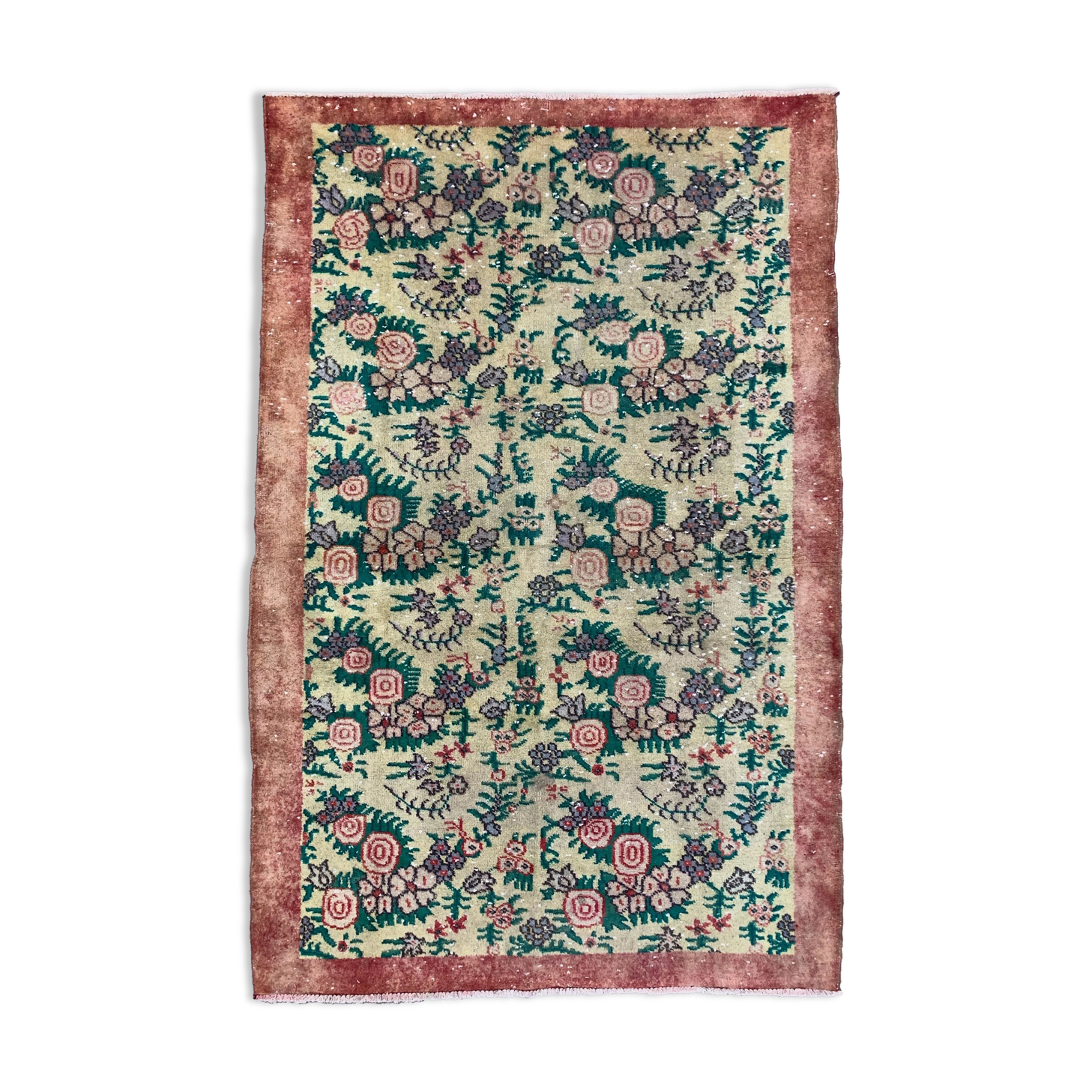 Vintage turkish rug 206x135 cm shabby distressed carpet medium