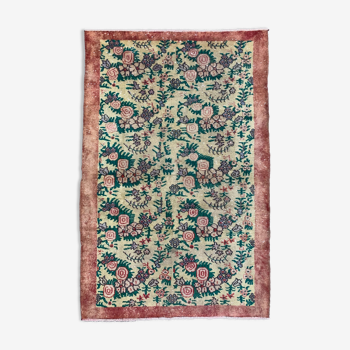 Vintage turkish rug 206x135 cm shabby distressed carpet medium