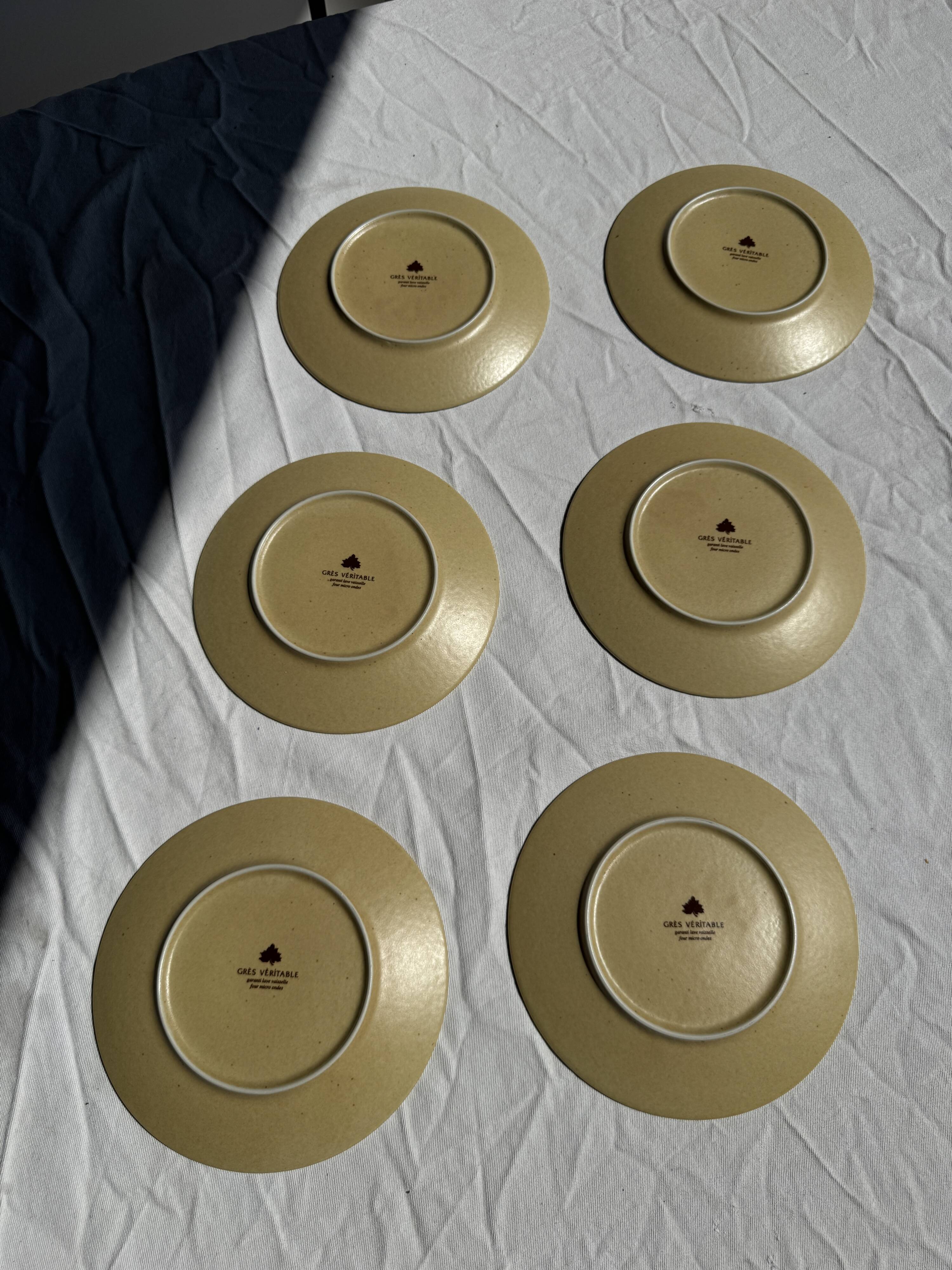Set of 6 genuine natural stoneware dessert plates D20.5