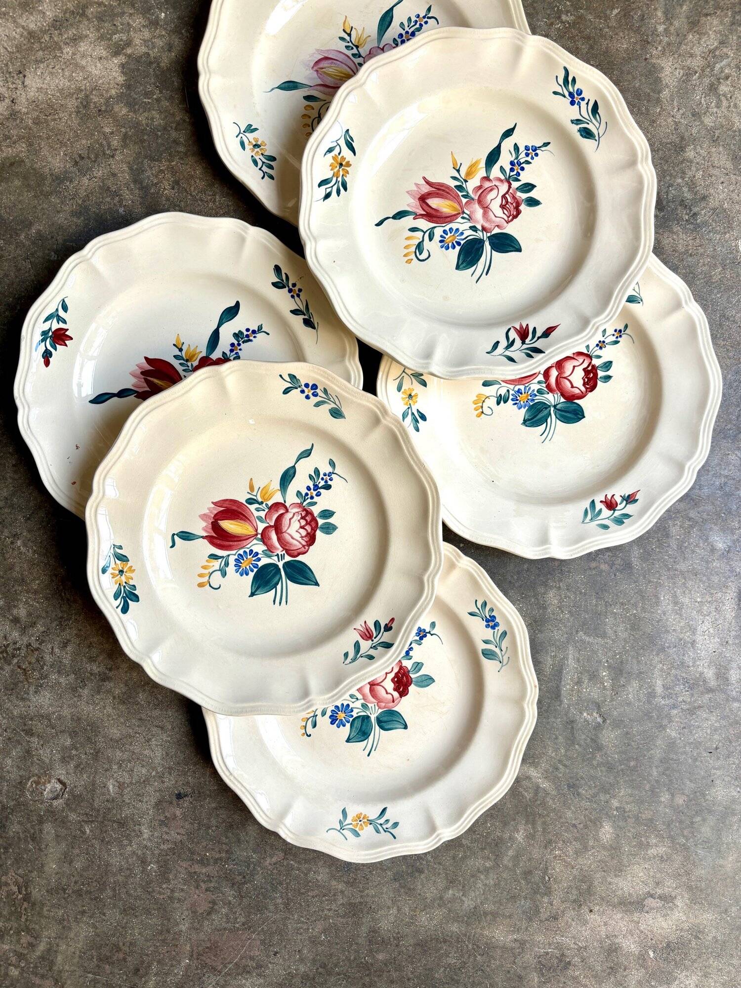 6 flat plates in Digoin Sarreguemines earthenware, "Yann" service