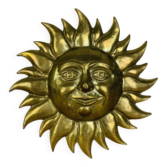 Sculpture murale soleil laiton massif vintage