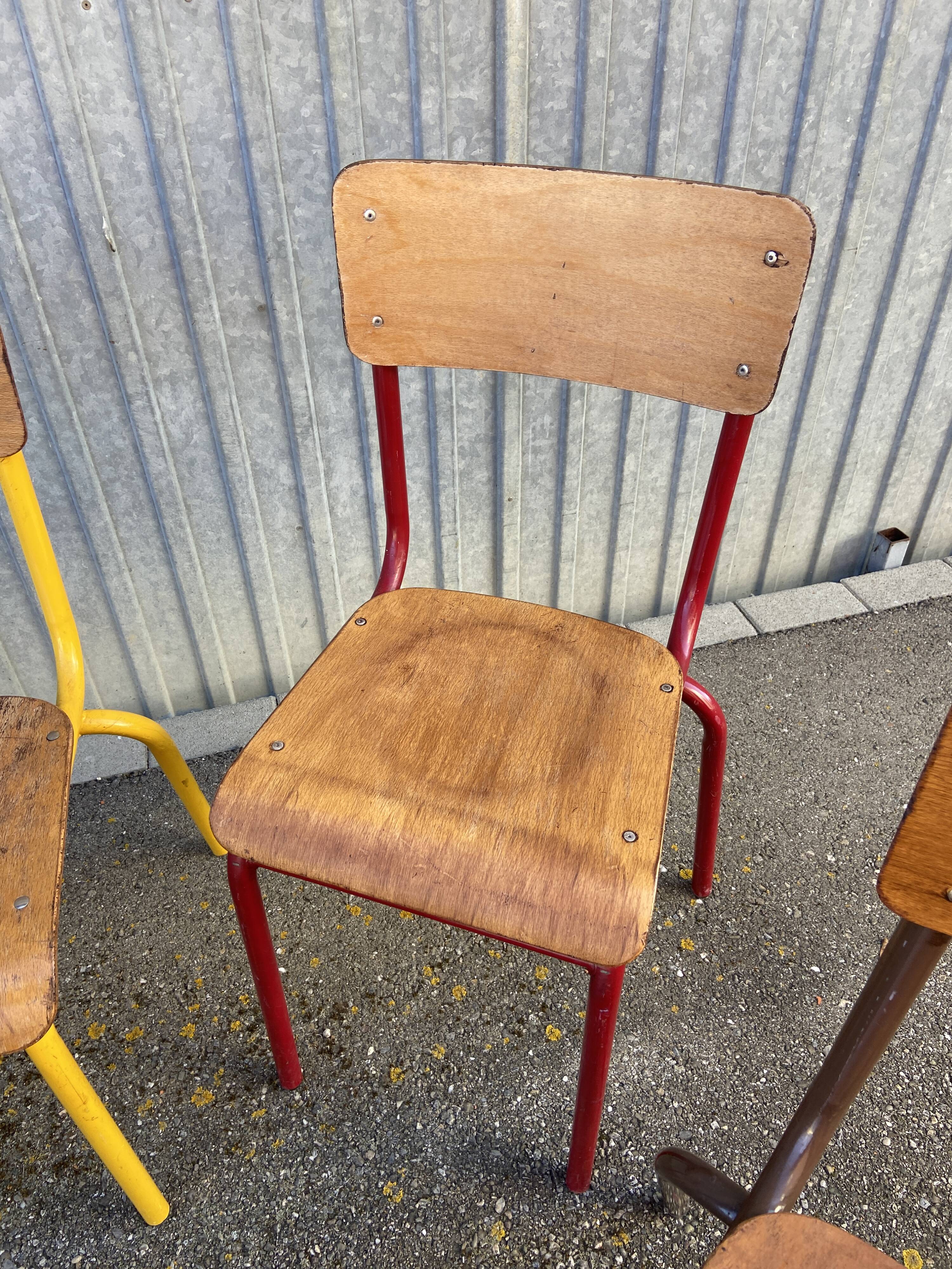 Set of 6 mismatched school chairs multicolor industrial vintage school community mullca dela