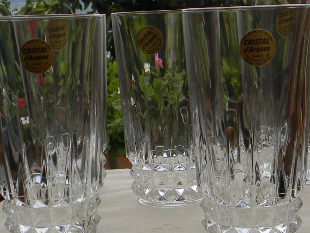 Set of 5 arques crystal orangeade glasses. villandry model.