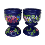 Pair of folk ethnic art coquetiers in vintage turned wood