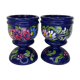 Pair of folk ethnic art coquetiers in vintage turned wood