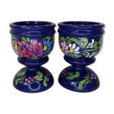 Pair of folk ethnic art coquetiers in vintage turned wood