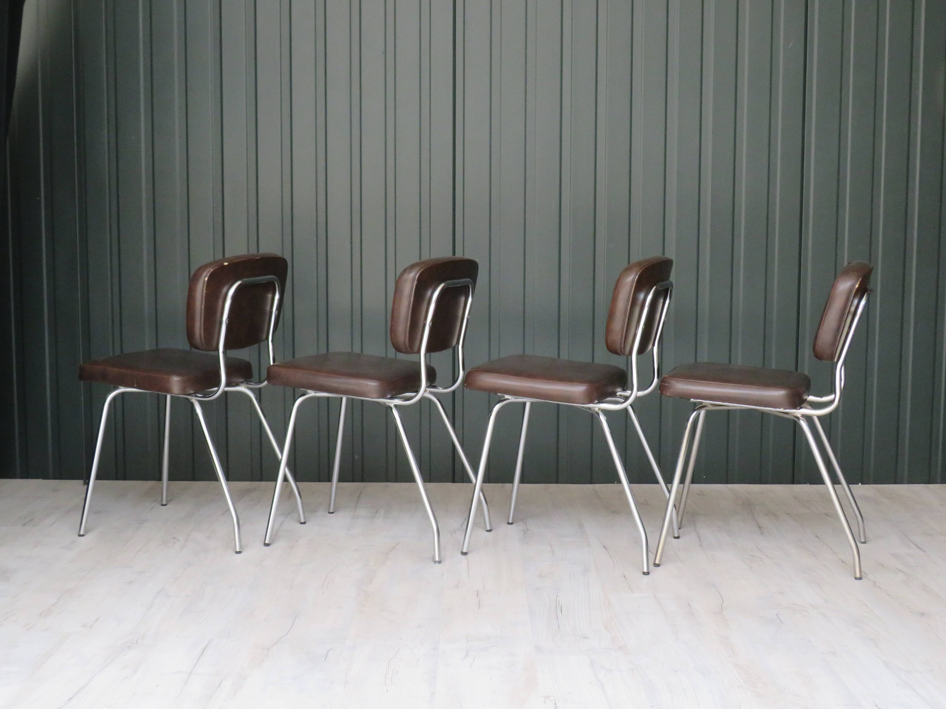 Set of 4 chairs in skaï and vintage chrome