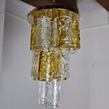 Two-tone chandelier by Zero Quattro, 3 levels, orange and transparent murano glass, Italy, 1970