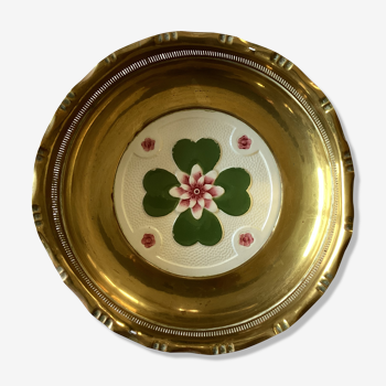 Empty round brass pocket with ceramic plate dimension :H-6cm-D-24cm-