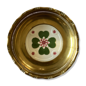 Empty round brass pocket with ceramic plate dimension :H-6cm-D-24cm-