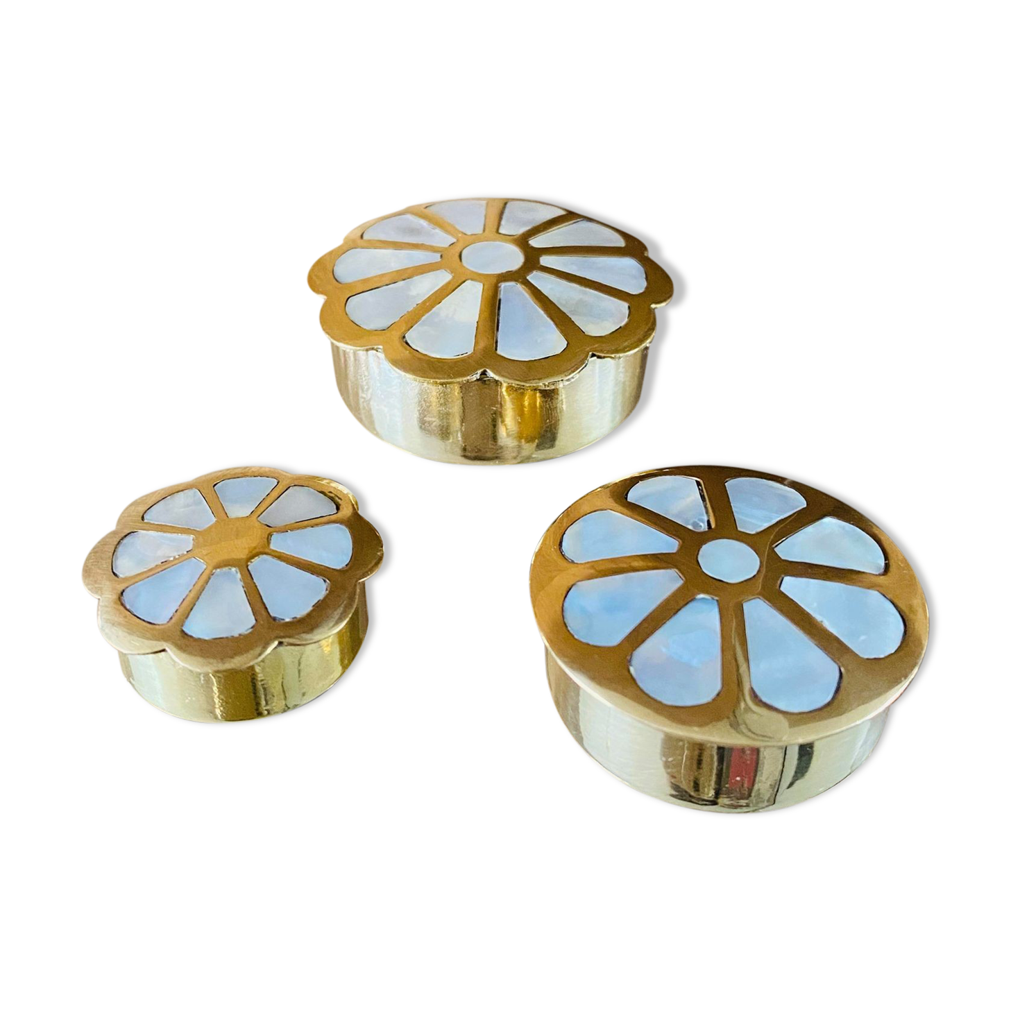 Trio of brass and mother-of-pearl boxes