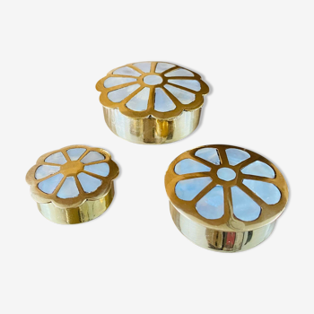 Trio of brass and mother-of-pearl boxes