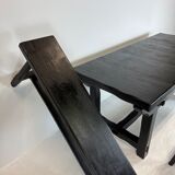 Brutalist elm table Wabi-sabi spirit and its 2 benches