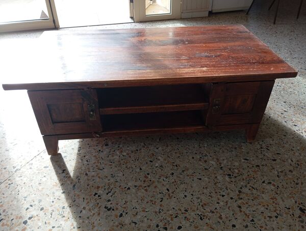 TABLE BASSE EN SESHAM MASSIF STYLE COLONIALE OU RUSTIQUE INDIENNE