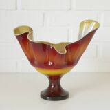 Vintage Swung Vase  Fruit Bowl Retro Red Blown Glass  Handmade Table Decor