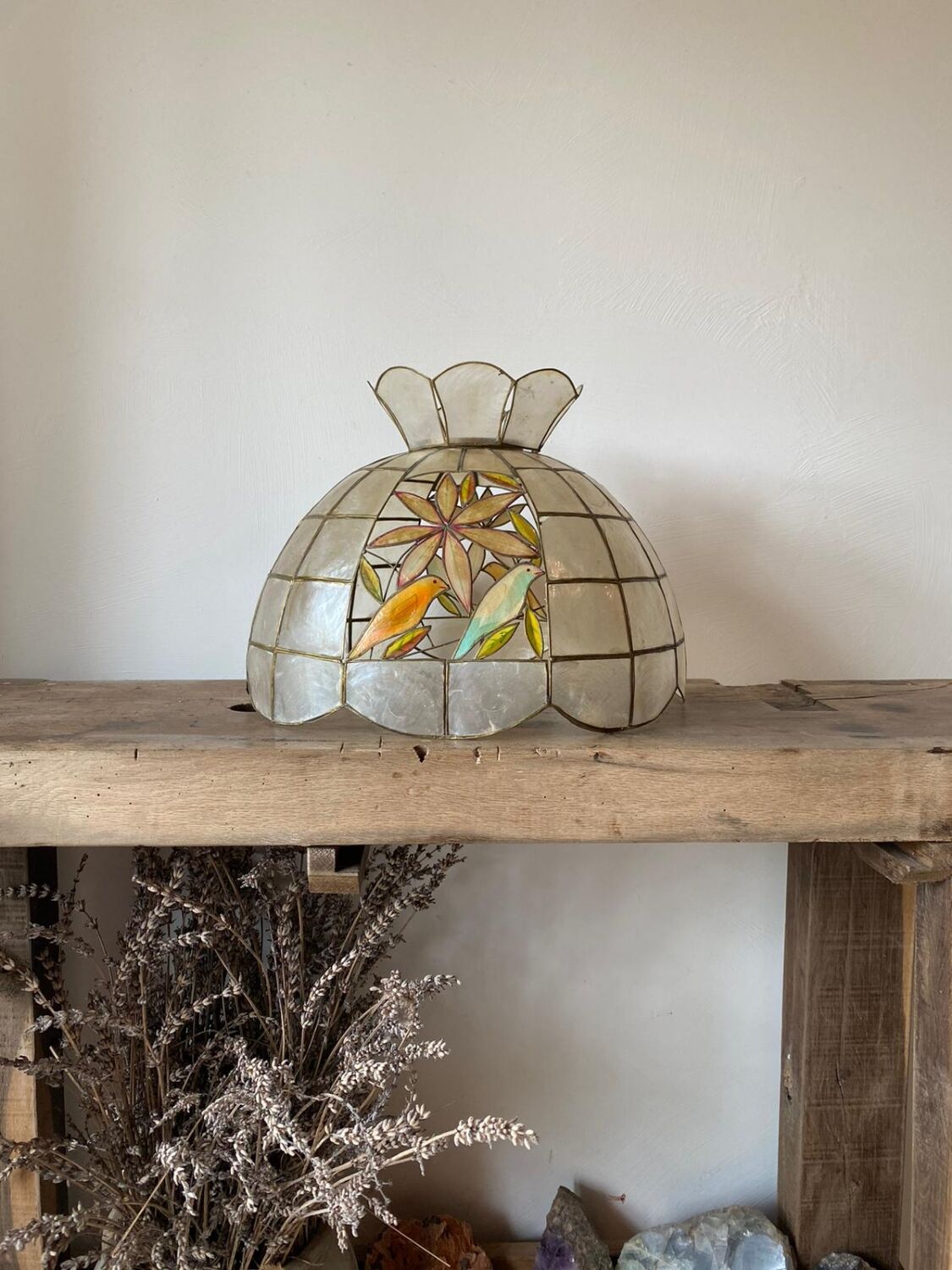 Lustre suspension nacre et laiton