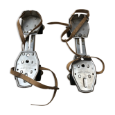 Ancienne paire de patins à roulettes midonn métal gris + sangles cuir vintage
