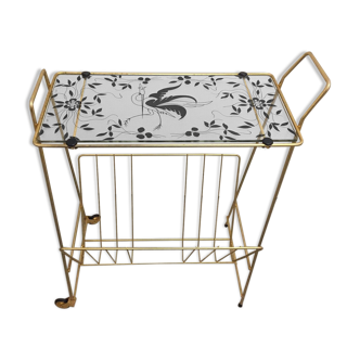 Gold metal magazine holders and 1950s Bird motif glass