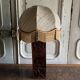 Brutalist Africanist lamp in carved wood 1950 fabric lampshade