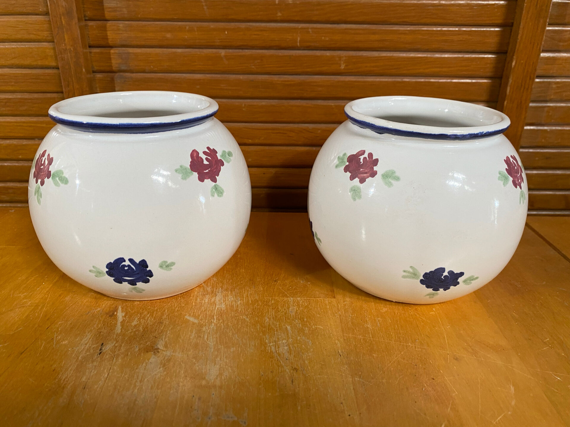 Pair of antique st clément round vases white ceramic flower decor vintage