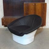 Fauteuil Lounge Pod Space Age Atomic avec Cuir de Bovin Noir de Dux, Suède, 1960s