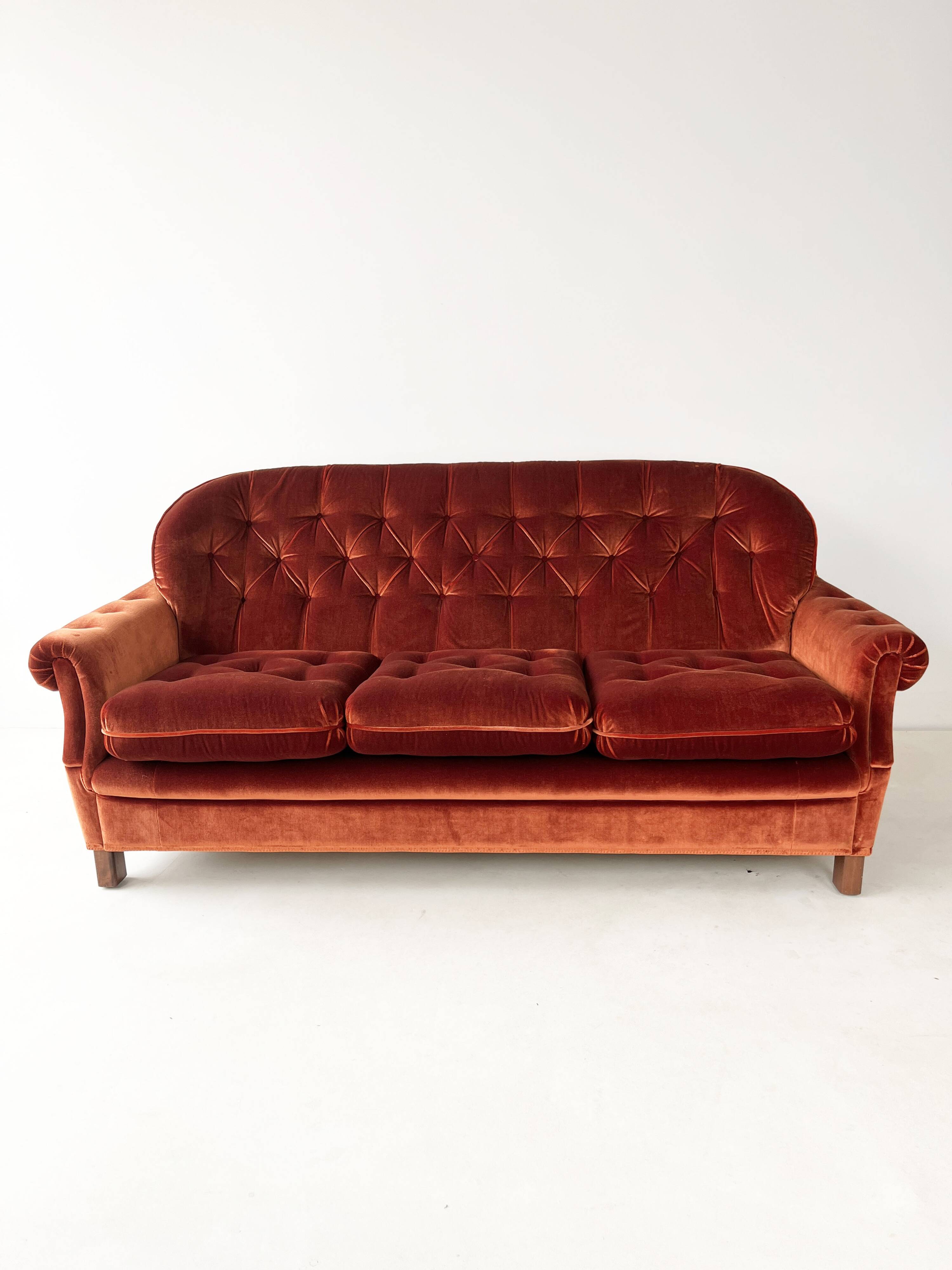 Rust Orange Velvet Couch