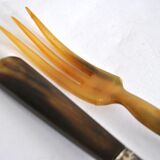 Antique horn salad cutlery – shell decoration 1900