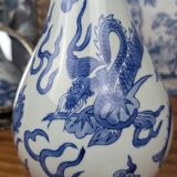 Blue hue piriform vase with dragon decor, vietnamese porcelain