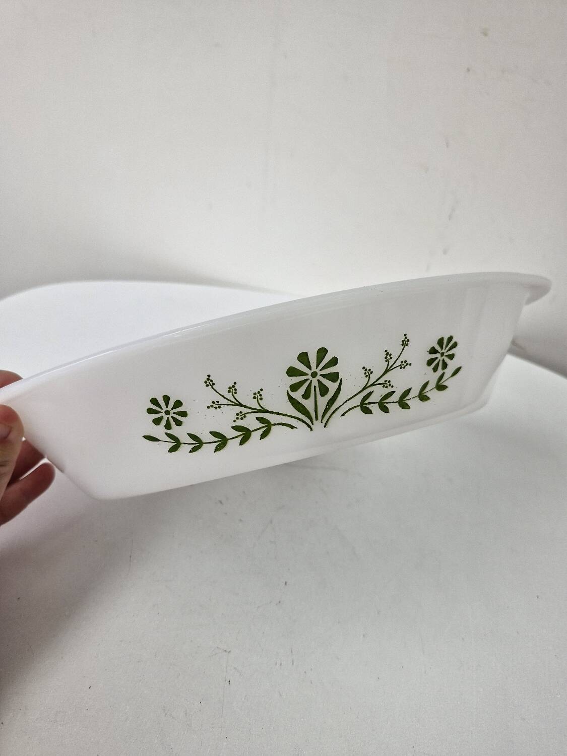 Glasbake usa hollow oven dish compartmented 2 parts vintage daisy green