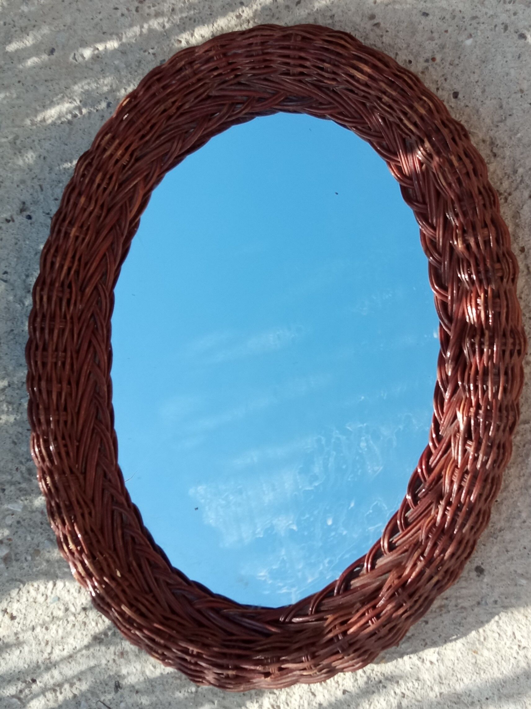 Oval mirror vintage rattan