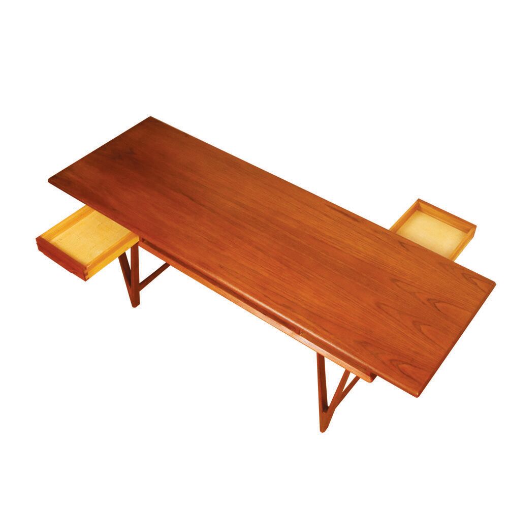 Model 32 v-legged teak coffee table by e.w.bach for møbelfabrikken toften, denmark, 1960s
