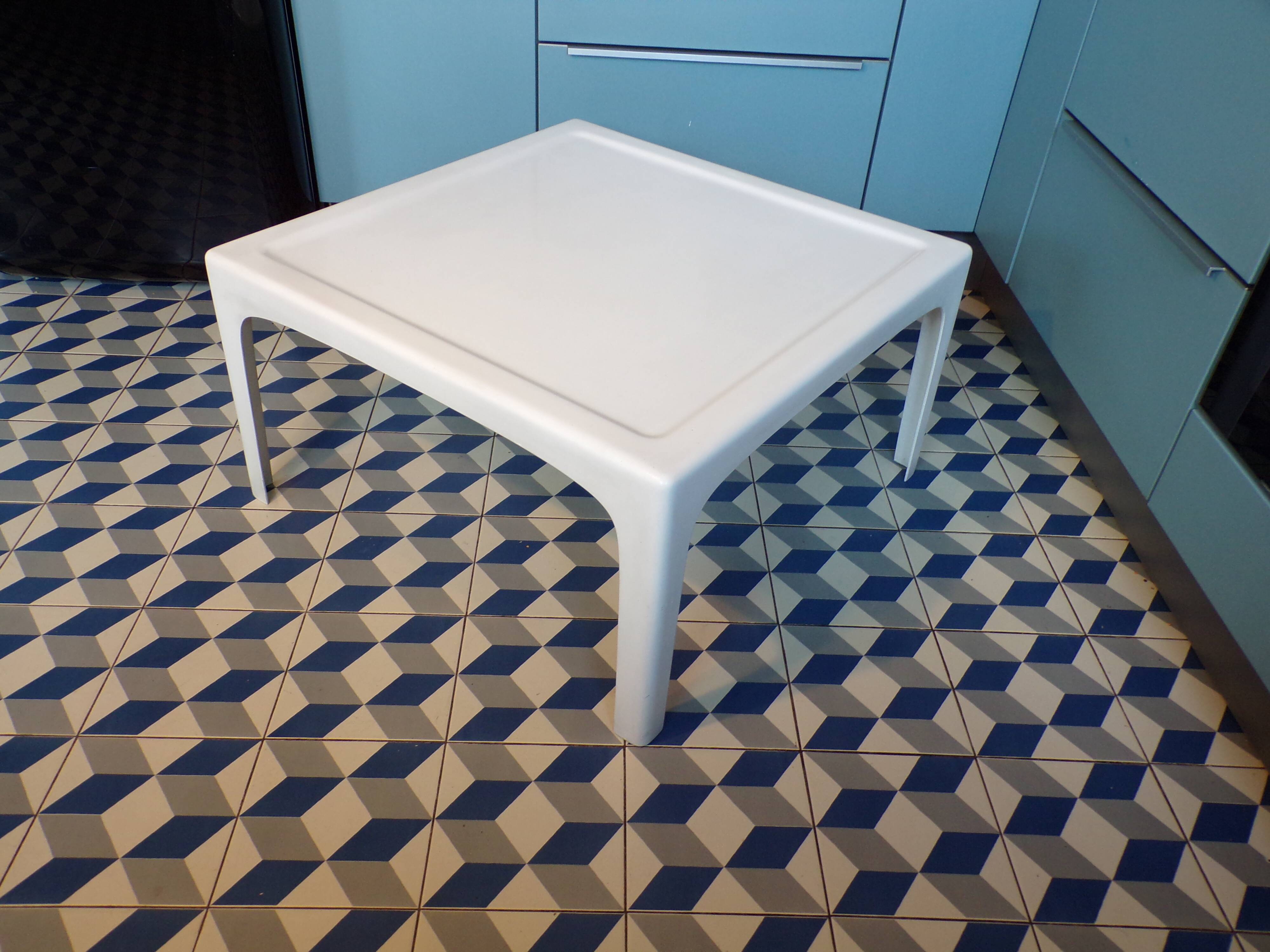 1970s square fiberglass coffee table