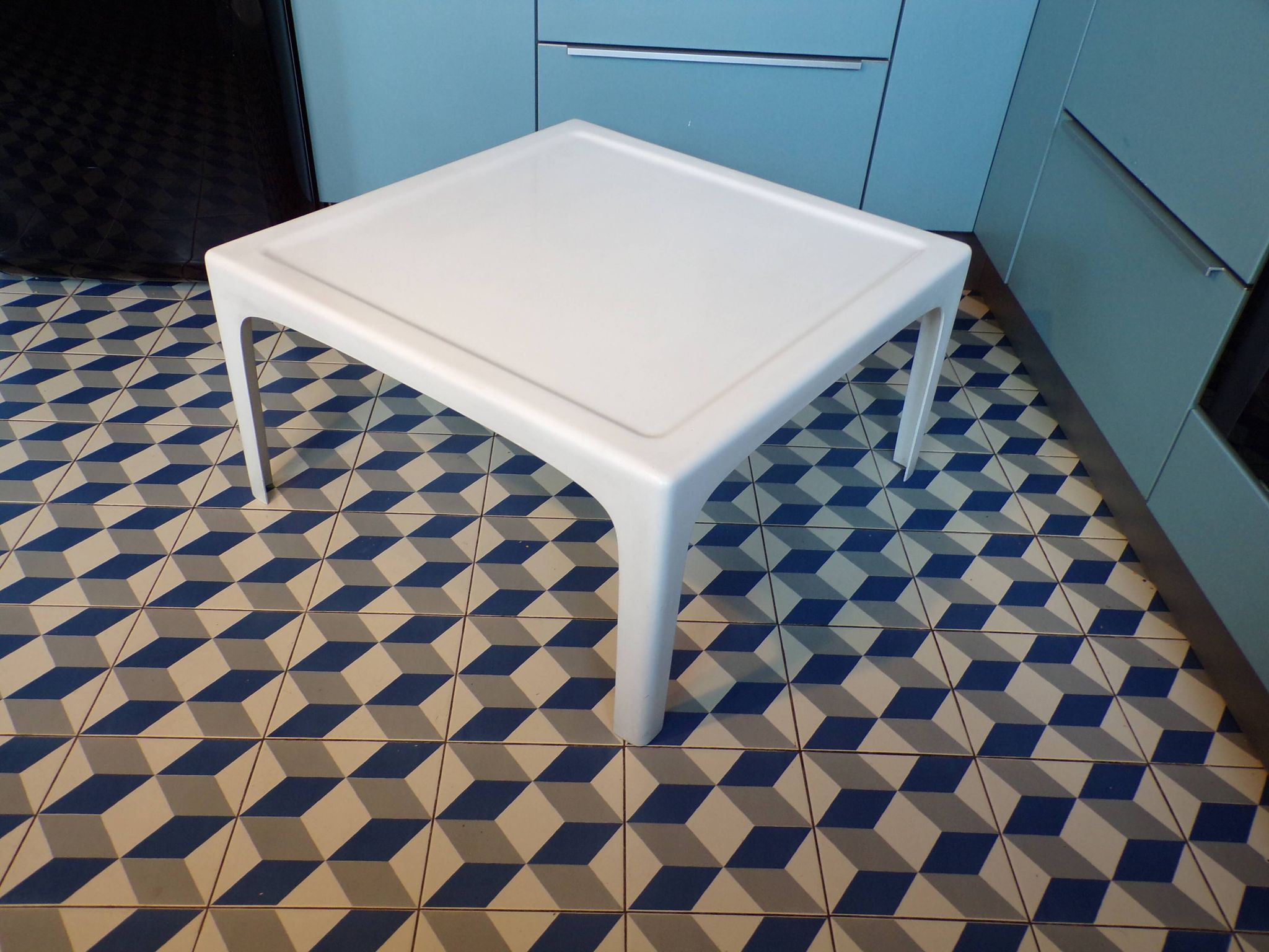 1970s square fiberglass coffee table