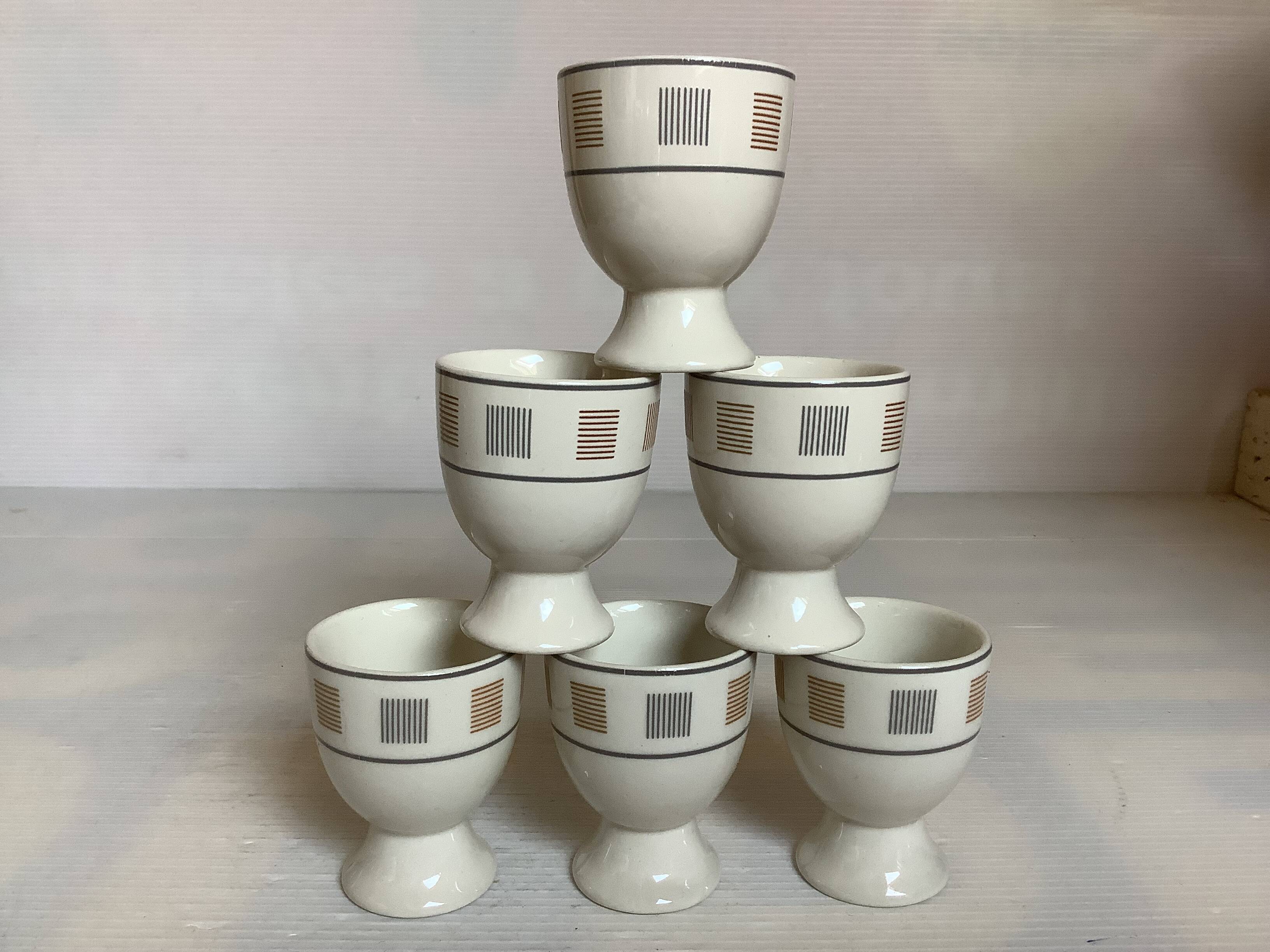 6 coquetiers motifs géométriques beige et marron