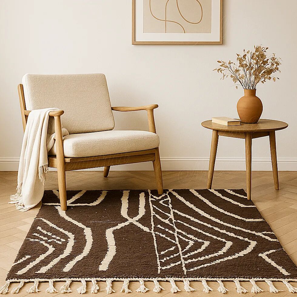 Brown Berber rug with abstract lines.