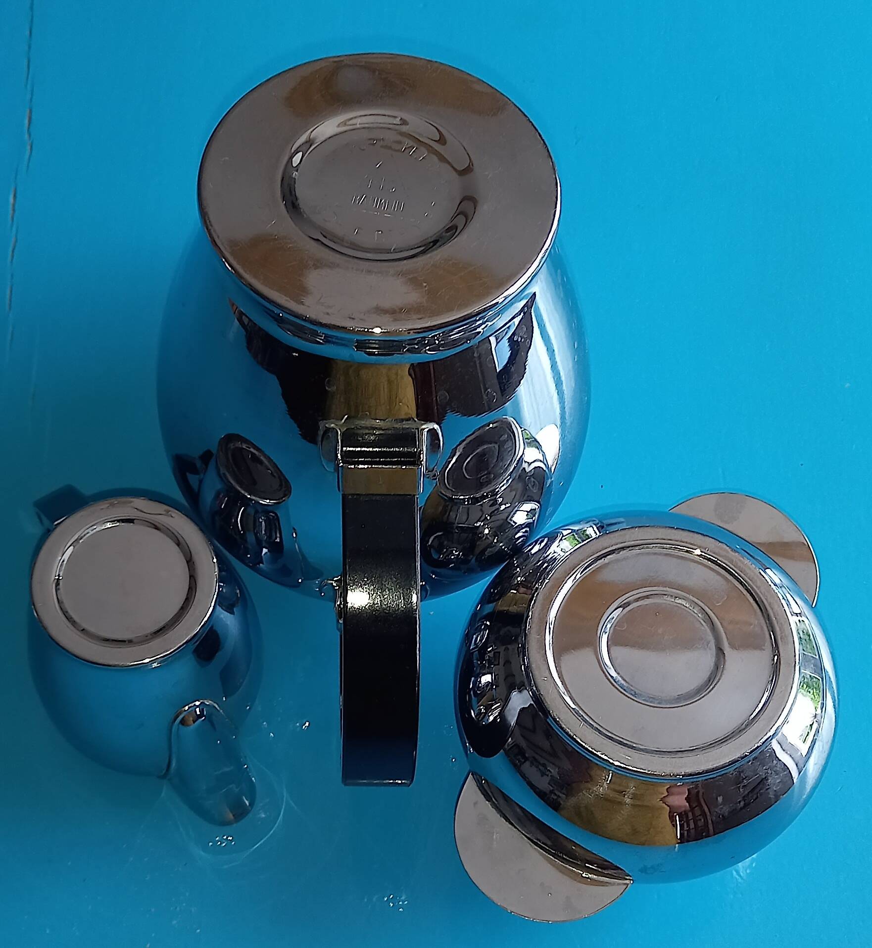 Baumlin nickel chrome 3-piece service - coffee/tea maker, milk jug, sugar bowl