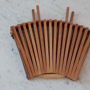 Panière corbeille à fruits pliante en bambou et bois années 70