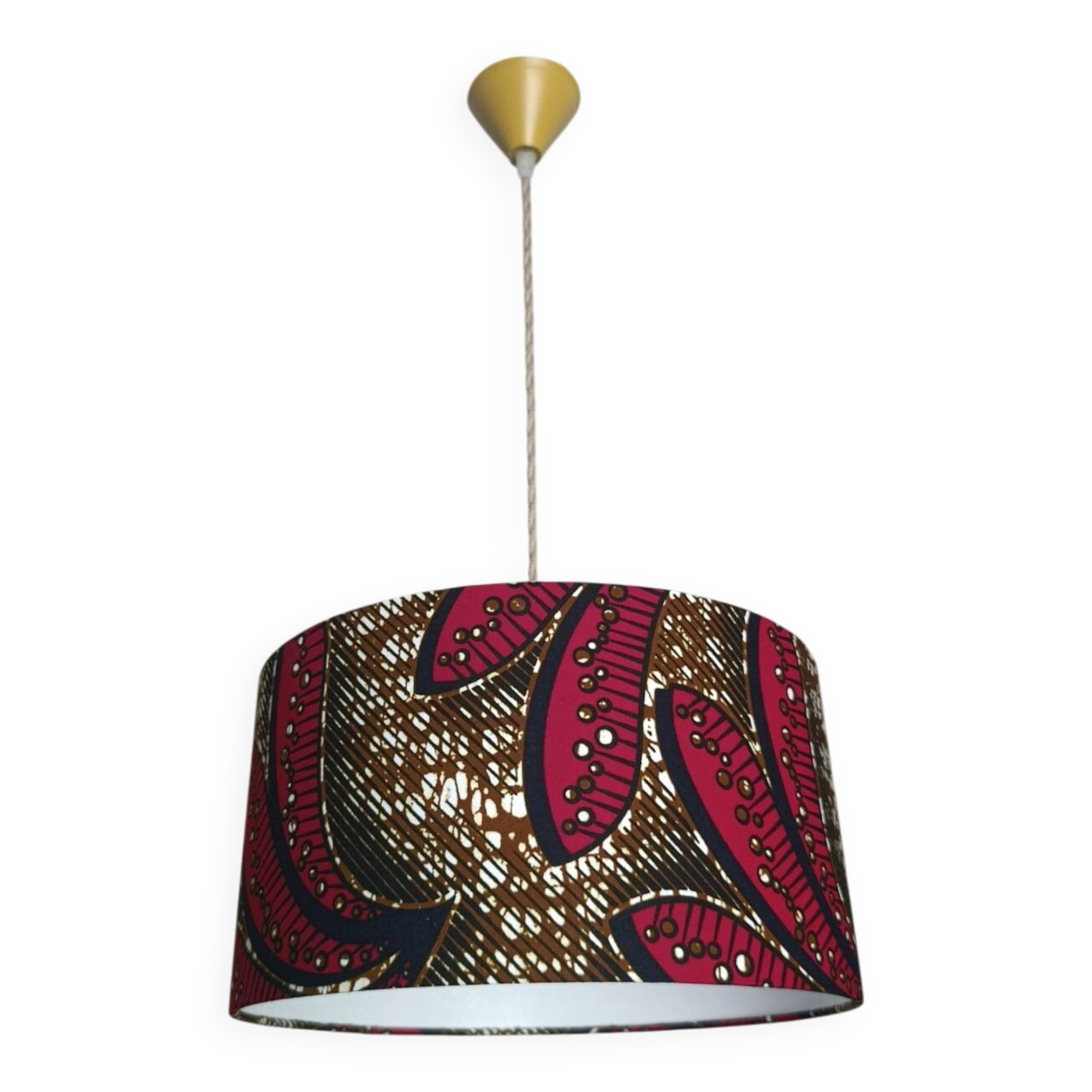 Lampshade / fabric suspension with ethnic printed wax