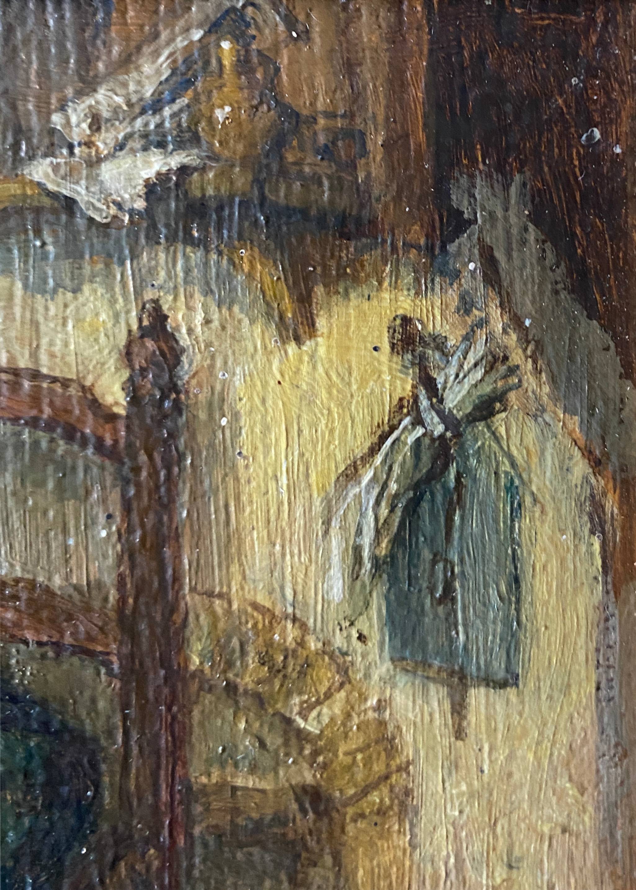 Painting "The schoolmaster" old copy of the Louvre of Mahudez cf. Van Ostade